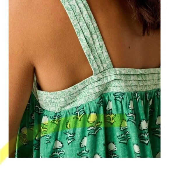 Johnnie-O Elin Contrast Block Print Tank Top in Ming Green Square Neck Breezy - Picture 7 of 16